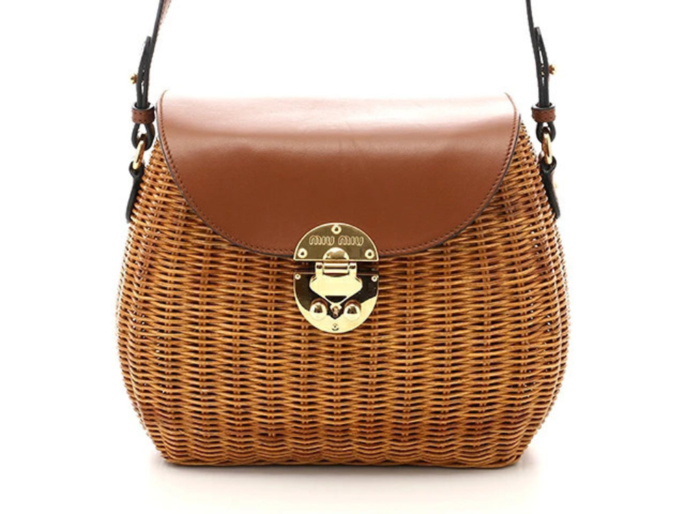 Miu Miu Bag Shoulder Calfskin Straw Tan Brown